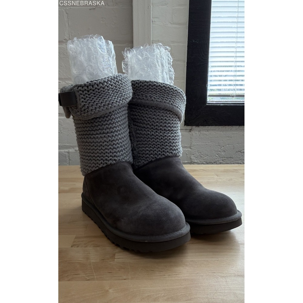 UGG Shaina Grey Knit Suede Ankle Boots Women's Size 10